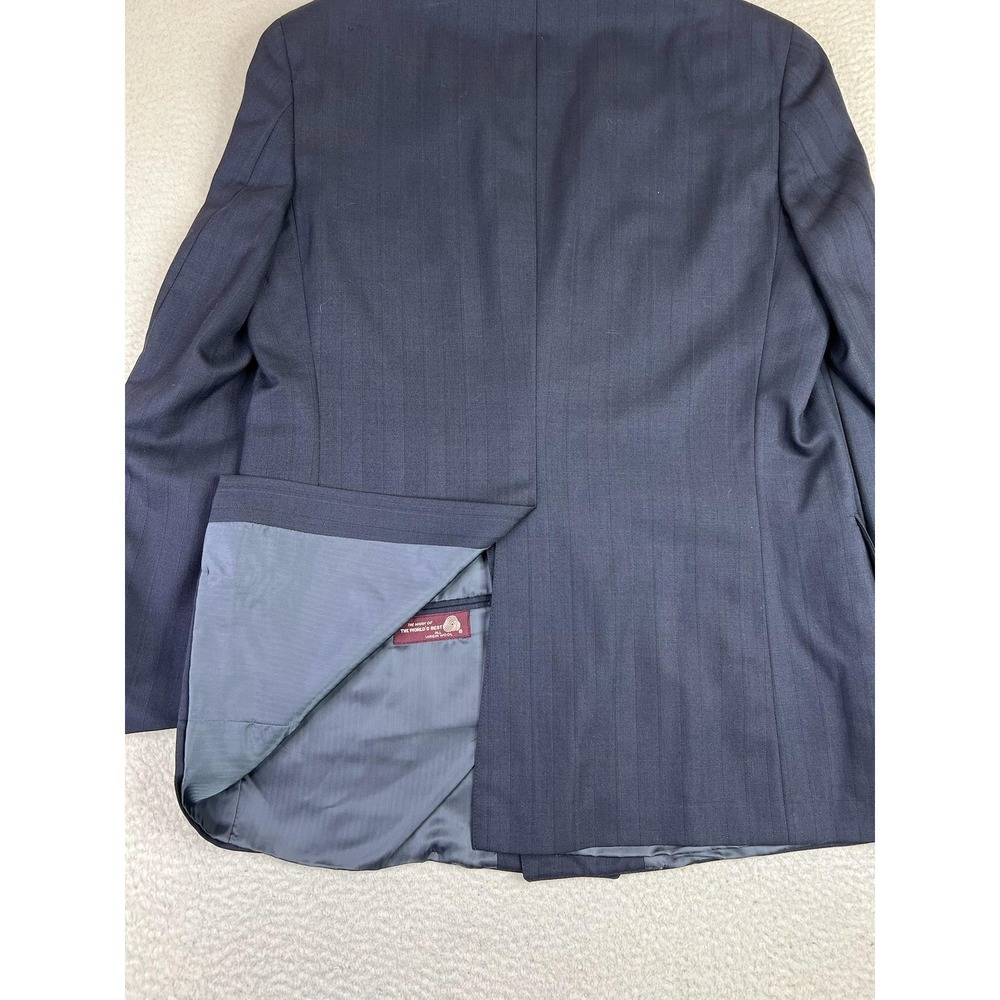 Nordstrom Suit Jacket Mens 43L Blue Stripe Wool Double Breasted USA - Picture 6 of 16